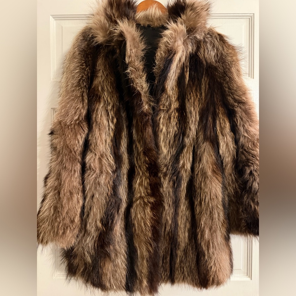 Luxurious Brown Real Raccon Fur Jacket